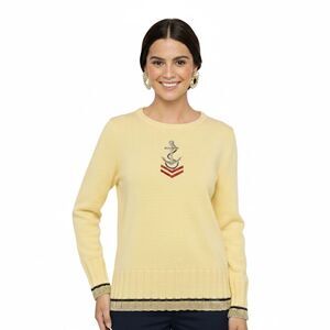Linea by Louis Dell’Olio Nautical Anchor Sweater Gold Trim - Medium